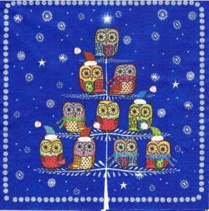 Serwetka decoupage 33x33 cm - sowy na drzewie, zima
