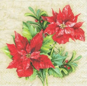 Serwetka decoupage 33x33 cm - kwiaty, gwiazda betlejemska