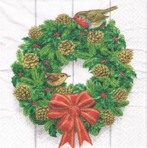 Serwetka decoupage 33x33 cm - wianek, ptaki, ptaszki, święta
