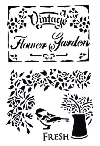 Szablon A4  - Vintage, napisy, ptaszek, kwiaty, róże