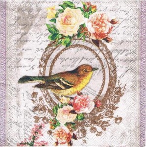 Serwetka decoupage 33x33 cm - kwiaty, róże, ptak