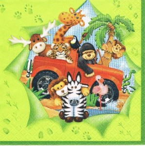 Serwetka decoupage 33x33 cm - zwierzęta na wycieczce