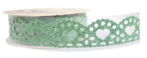 Koronka samoprzylepna brokatowa serca 1m  - zielona