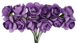 Papierowe różyczki na druciku, fiołkowe 12szt