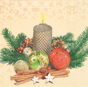 Serwetka decoupage 33x33 cm - świeca, bombki, stroik