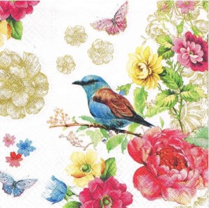 Serwetka decoupage 33x33 cm - ptak, kwiaty