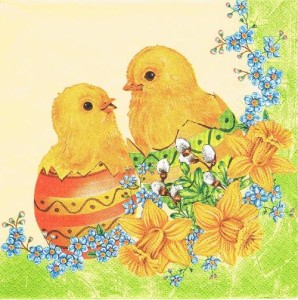 Serwetka decoupage 33x33 cm - kurczaki, pisanki, kwiaty