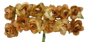 Papierowe różyczki na druciku, herbaciane - 12szt   