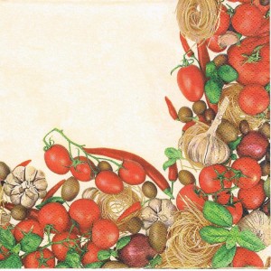 Serwetka decoupage 33x33 cm - pomidory, oliwki, czosnek, makaron