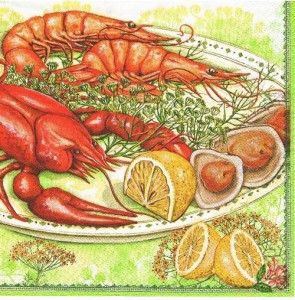 Serwetka decoupage 33x33 cm - homar, krewetki, małże, cytryny