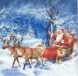 Serwetka decoupage 33x33 cm - mikołaj, renifery, sanie