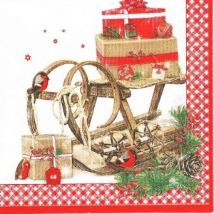 Serwetka decoupage 33x33 cm - sanki, prezenty
