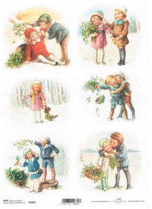 Papier ryżowy A4 ITD do decoupage - dzieci, jemioła, zima, 