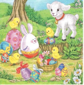 Serwetka ozdobna 33x33 cm - baranek, kurczaki, zajączek